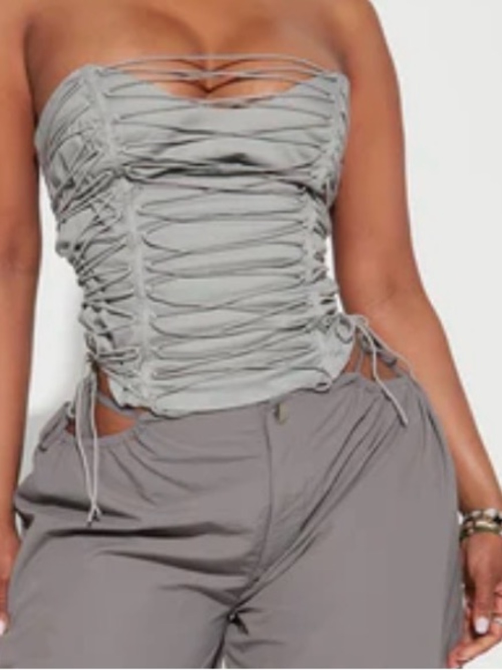 NWT FASHION NOVA Gray Lace Up Corset Top Sz Large